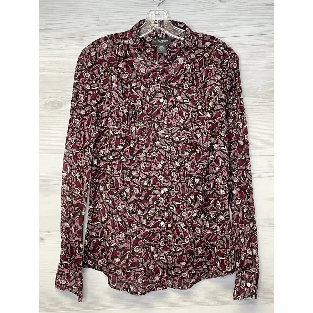 Vintage Banana Republic Shirt Womens Large Floral Sheer Button Up Fall 2007 - Picture 1 of 10